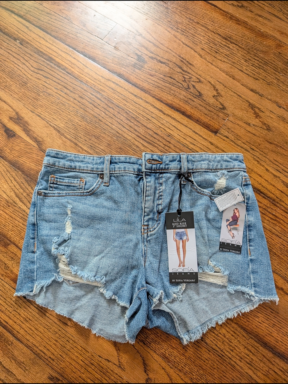 Sofia Vergara Light Blue Distressed Denim Shorts
